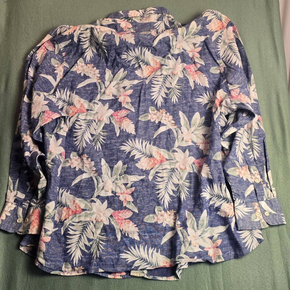 Tommy Bahama Barbados Breeze Stretch Linen Floral Shirt Blue Pink Mens 2XLB - Picture 2 of 16